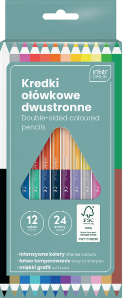 KREDKI OŁÓWKOWE DWUSTRONNE 12 / 24 KOLORY FSC 100% , INTERDRUK